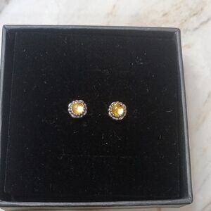 Pandora Citrine Vintage November Silver Birthday Blooms Earrings.